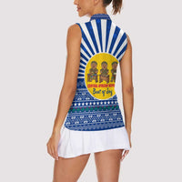 Central African Republic Christmas Women Sleeveless Polo Shirt with Drumming Kids Beat of Joy Tribal Pattern and Snowflakes - Wonder Print Shop