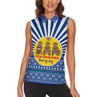 Central African Republic Christmas Women Sleeveless Polo Shirt with Drumming Kids Beat of Joy Tribal Pattern and Snowflakes - Wonder Print Shop