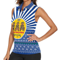 Central African Republic Christmas Women Sleeveless Polo Shirt with Drumming Kids Beat of Joy Tribal Pattern and Snowflakes - Wonder Print Shop