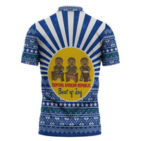 Central African Republic Christmas Zipper Polo Shirt with Drumming Kids Beat of Joy Tribal Pattern and Snowflakes - Wonder Print Shop