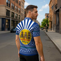 Central African Republic Christmas Zipper Polo Shirt with Drumming Kids Beat of Joy Tribal Pattern and Snowflakes - Wonder Print Shop