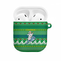 Comoros Christmas AirPods Case with Santa Riding Dolphin Ocean Waves Crescent Moon and Tribal Pattern - Wonder Print Shop