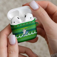 Comoros Christmas AirPods Case with Santa Riding Dolphin Ocean Waves Crescent Moon and Tribal Pattern - Wonder Print Shop