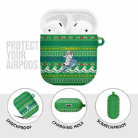 Comoros Christmas AirPods Case with Santa Riding Dolphin Ocean Waves Crescent Moon and Tribal Pattern - Wonder Print Shop