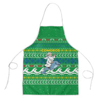 Comoros Christmas Apron with Santa Riding Dolphin Ocean Waves Crescent Moon and Tribal Pattern - Wonder Print Shop
