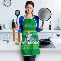 Comoros Christmas Apron with Santa Riding Dolphin Ocean Waves Crescent Moon and Tribal Pattern - Wonder Print Shop