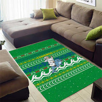 Comoros Christmas Area Rug with Santa Riding Dolphin Ocean Waves Crescent Moon and Tribal Pattern - Wonder Print Shop