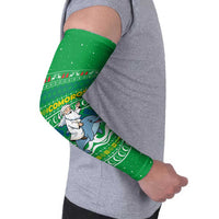 Comoros Christmas Arm Sleeves with Santa Riding Dolphin Ocean Waves Crescent Moon and Tribal Pattern - Wonder Print Shop