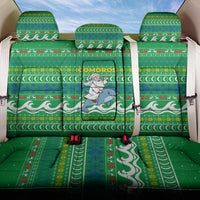 Comoros Christmas Back Car Seat Cover with Santa Riding Dolphin Ocean Waves Crescent Moon and Tribal Pattern - Wonder Print Shop