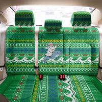 Comoros Christmas Back Car Seat Cover with Santa Riding Dolphin Ocean Waves Crescent Moon and Tribal Pattern - Wonder Print Shop