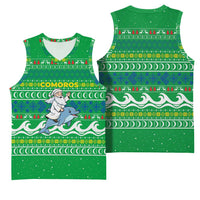 Comoros Christmas Basketball Jersey with Santa Riding Dolphin Ocean Waves Crescent Moon and Tribal Pattern - Wonder Print Shop