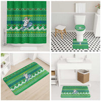 Comoros Christmas Bathroom Set with Santa Riding Dolphin Ocean Waves Crescent Moon and Tribal Pattern - Wonder Print Shop