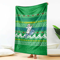 Comoros Christmas Blanket with Santa Riding Dolphin Ocean Waves Crescent Moon and Tribal Pattern - Wonder Print Shop