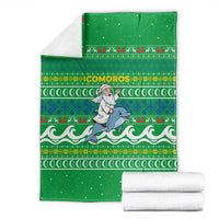 Comoros Christmas Blanket with Santa Riding Dolphin Ocean Waves Crescent Moon and Tribal Pattern - Wonder Print Shop