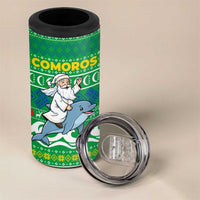 Comoros Christmas 4 in 1 Can Cooler Tumbler with Santa Riding Dolphin Ocean Waves Crescent Moon and Tribal Pattern - Wonder Print Shop