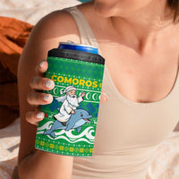 Comoros Christmas 4 in 1 Can Cooler Tumbler with Santa Riding Dolphin Ocean Waves Crescent Moon and Tribal Pattern - Wonder Print Shop