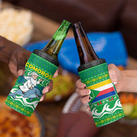 Comoros Christmas 4 in 1 Can Cooler Tumbler with Santa Riding Dolphin Ocean Waves Crescent Moon and Tribal Pattern - Wonder Print Shop