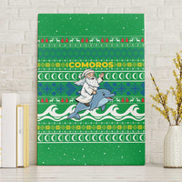 Comoros Christmas Canvas Wall Art with Santa Riding Dolphin Ocean Waves Crescent Moon and Tribal Pattern - Wonder Print Shop
