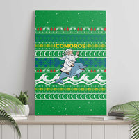 Comoros Christmas Canvas Wall Art with Santa Riding Dolphin Ocean Waves Crescent Moon and Tribal Pattern - Wonder Print Shop