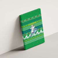 Comoros Christmas Canvas Wall Art with Santa Riding Dolphin Ocean Waves Crescent Moon and Tribal Pattern - Wonder Print Shop