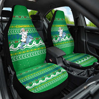 Comoros Christmas Car Seat Cover with Santa Riding Dolphin Ocean Waves Crescent Moon and Tribal Pattern - Wonder Print Shop
