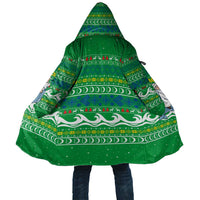 Comoros Christmas Cloak with Santa Riding Dolphin Ocean Waves Crescent Moon and Tribal Pattern - Wonder Print Shop