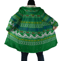 Comoros Christmas Cloak with Santa Riding Dolphin Ocean Waves Crescent Moon and Tribal Pattern - Wonder Print Shop