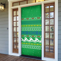 Comoros Christmas Door Cover with Santa Riding Dolphin Ocean Waves Crescent Moon and Tribal Pattern - Wonder Print Shop