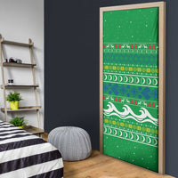 Comoros Christmas Door Cover with Santa Riding Dolphin Ocean Waves Crescent Moon and Tribal Pattern - Wonder Print Shop