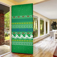 Comoros Christmas Door Cover with Santa Riding Dolphin Ocean Waves Crescent Moon and Tribal Pattern - Wonder Print Shop