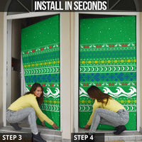 Comoros Christmas Door Cover with Santa Riding Dolphin Ocean Waves Crescent Moon and Tribal Pattern - Wonder Print Shop