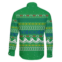 Comoros Christmas Family Matching Mermaid Dress and Hawaiian Shirt with Santa Riding Dolphin Ocean Waves Crescent Moon and Tribal Pattern - Wonder Print Shop