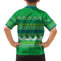 Comoros Christmas Family Matching Puletasi and Hawaiian Shirt with Santa Riding Dolphin Ocean Waves Crescent Moon and Tribal Pattern - Wonder Print Shop