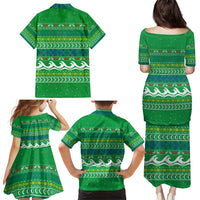 Comoros Christmas Family Matching Puletasi and Hawaiian Shirt with Santa Riding Dolphin Ocean Waves Crescent Moon and Tribal Pattern - Wonder Print Shop