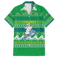 Comoros Christmas Family Matching Puletasi and Hawaiian Shirt with Santa Riding Dolphin Ocean Waves Crescent Moon and Tribal Pattern - Wonder Print Shop