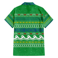 Comoros Christmas Family Matching Puletasi and Hawaiian Shirt with Santa Riding Dolphin Ocean Waves Crescent Moon and Tribal Pattern - Wonder Print Shop