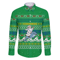 Comoros Christmas Family Matching Puletasi and Hawaiian Shirt with Santa Riding Dolphin Ocean Waves Crescent Moon and Tribal Pattern - Wonder Print Shop
