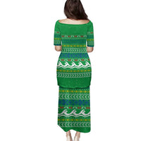 Comoros Christmas Family Matching Puletasi and Hawaiian Shirt with Santa Riding Dolphin Ocean Waves Crescent Moon and Tribal Pattern - Wonder Print Shop