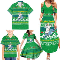 Comoros Christmas Family Matching Summer Maxi Dress and Hawaiian Shirt with Santa Riding Dolphin Ocean Waves Crescent Moon and Tribal Pattern - Wonder Print Shop