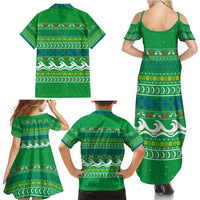 Comoros Christmas Family Matching Summer Maxi Dress and Hawaiian Shirt with Santa Riding Dolphin Ocean Waves Crescent Moon and Tribal Pattern - Wonder Print Shop