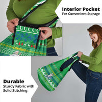 Comoros Christmas Grocery Bag with Santa Riding Dolphin Ocean Waves Crescent Moon and Tribal Pattern - Wonder Print Shop