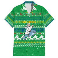 Comoros Christmas Hawaiian Shirt with Santa Riding Dolphin Ocean Waves Crescent Moon and Tribal Pattern - Wonder Print Shop