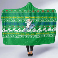 Comoros Christmas Hooded Blanket with Santa Riding Dolphin Ocean Waves Crescent Moon and Tribal Pattern - Wonder Print Shop