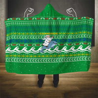 Comoros Christmas Hooded Blanket with Santa Riding Dolphin Ocean Waves Crescent Moon and Tribal Pattern - Wonder Print Shop