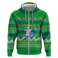 Comoros Christmas Hoodie with Santa Riding Dolphin Ocean Waves Crescent Moon and Tribal Pattern - Wonder Print Shop