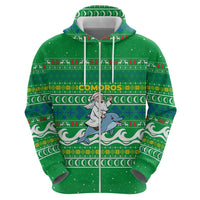 Comoros Christmas Hoodie with Santa Riding Dolphin Ocean Waves Crescent Moon and Tribal Pattern - Wonder Print Shop