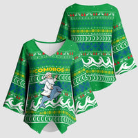 Comoros Christmas Kimono Sleeve Blouse with Santa Riding Dolphin Ocean Waves Crescent Moon and Tribal Pattern - Wonder Print Shop