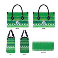 Comoros Christmas Leather Bag with Santa Riding Dolphin Ocean Waves Crescent Moon and Tribal Pattern - Wonder Print Shop
