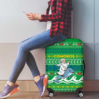 Comoros Christmas Luggage Cover with Santa Riding Dolphin Ocean Waves Crescent Moon and Tribal Pattern - Wonder Print Shop