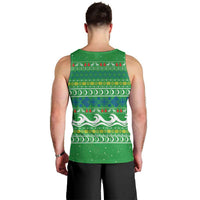 Comoros Christmas Men Tank Top with Santa Riding Dolphin Ocean Waves Crescent Moon and Tribal Pattern - Wonder Print Shop